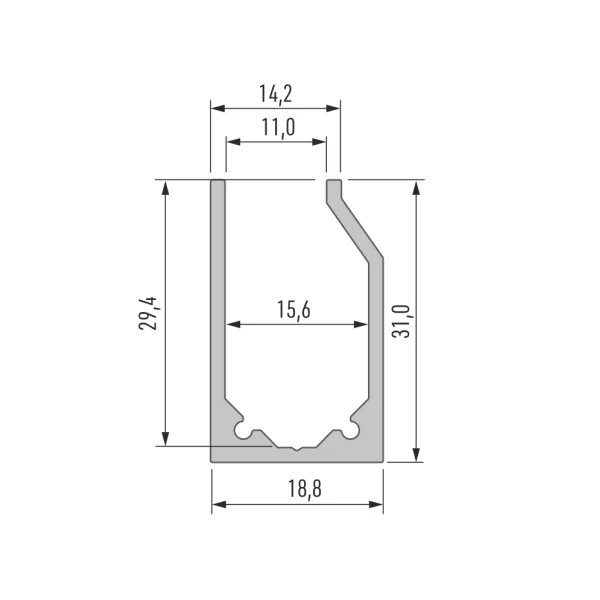 Profilé aluminium ruban led Type l10 pour plaques verre ou plexiglass 10mm barre de 2m