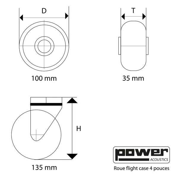 Roue flight case 4 pouces