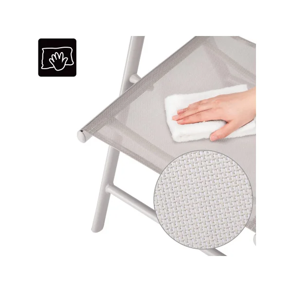 Salon de jardin 4 places en aluminium laqué Naturel et gris table de repas plateau composite
