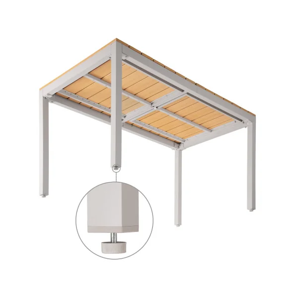 Salon de jardin 6 places en aluminium laqué Naturel et gris table de repas plateau composite