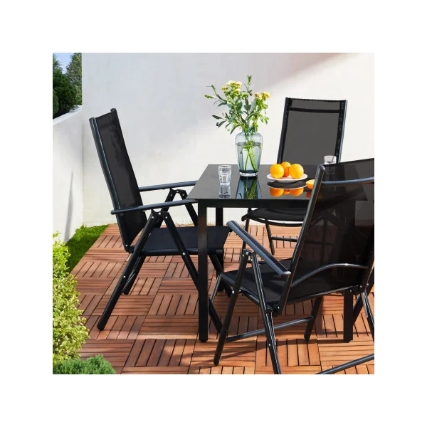 Salon jardin 6 places en aluminium anthracite et noir table de jardin avec plateau verre 5mm avec 6 chaises pliantes