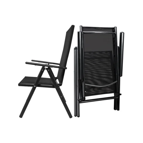 Salon jardin 6 places en aluminium anthracite et noir table de jardin avec plateau verre 5mm avec 6 chaises pliantes