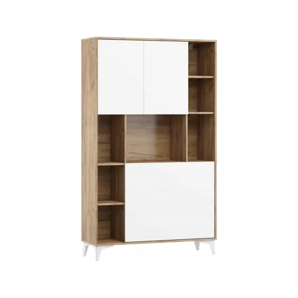 Secrétaire design blanc brillant et chêne Bureau pratique spacieux Secrétaire meuble tendance avec placard
