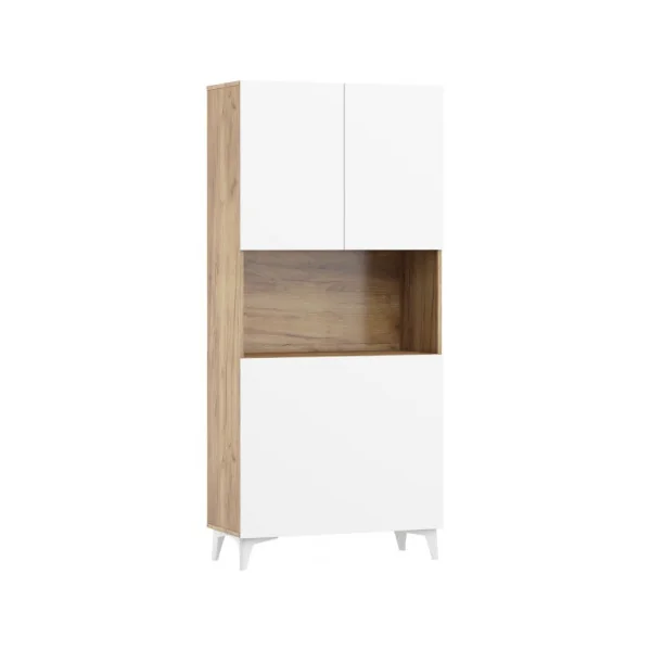 Secrétaire design Bureau pratique spacieux blanc brillant et chêne secrétaire meuble tendance avec placard