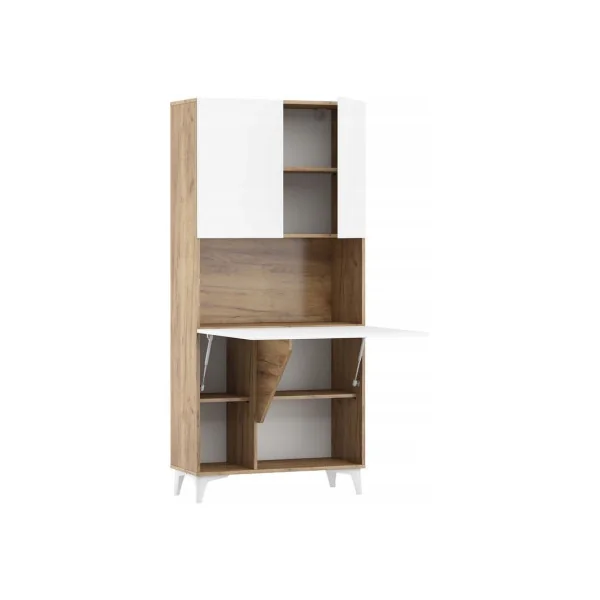 Secrétaire design Bureau pratique spacieux blanc brillant et chêne secrétaire meuble tendance avec placard