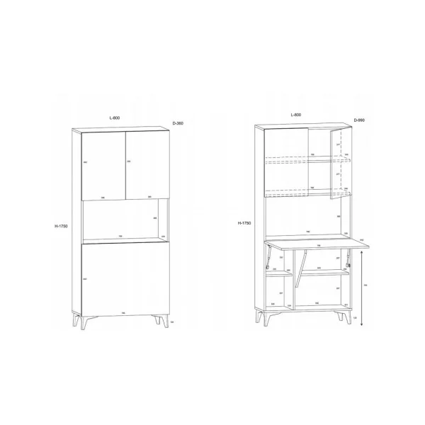 Secrétaire design Bureau pratique spacieux blanc brillant et chêne secrétaire meuble tendance avec placard