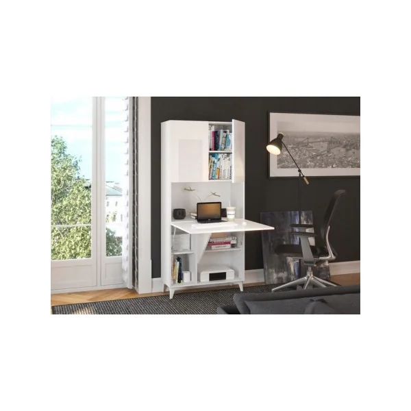 Secrétaire design Bureau pratique spacieux blanc brillant secrétaire meuble tendance avec placard