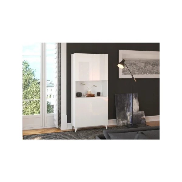 Secrétaire design Bureau pratique spacieux blanc brillant secrétaire meuble tendance avec placard