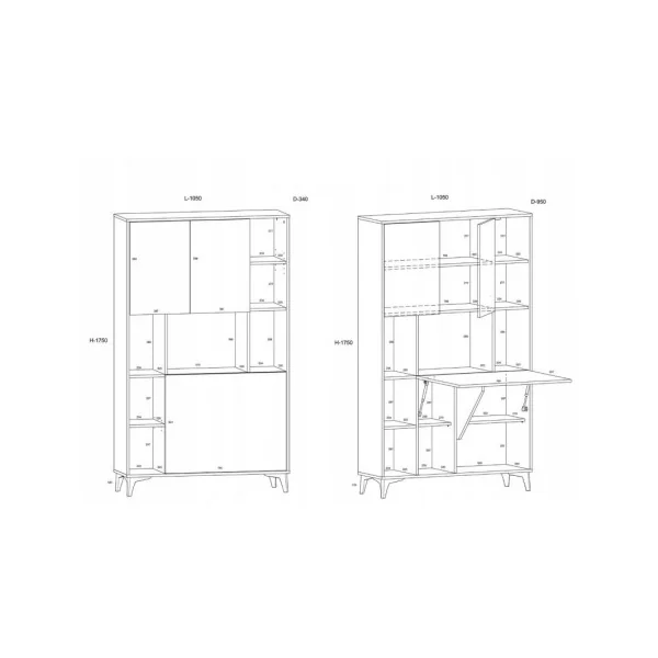 Secrétaire design chêne Bureau pratique spacieux Secrétaire meuble tendance avec placard