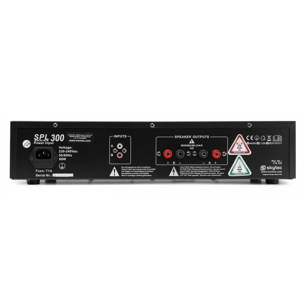 SkyTec SPL300 - Amplificateur Professionnel, 2x 150 Watts, Montage en Rack 19" - Noir
