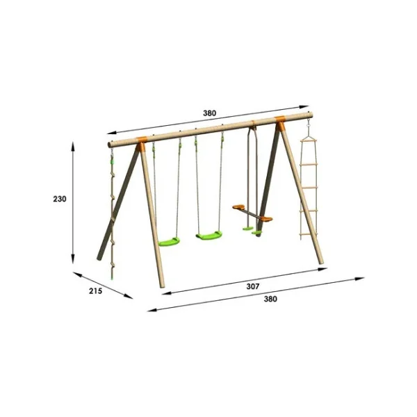 Station de jeux QuaWood bois de pin massif Portique avec balançoires et face à face Echelle et Corde