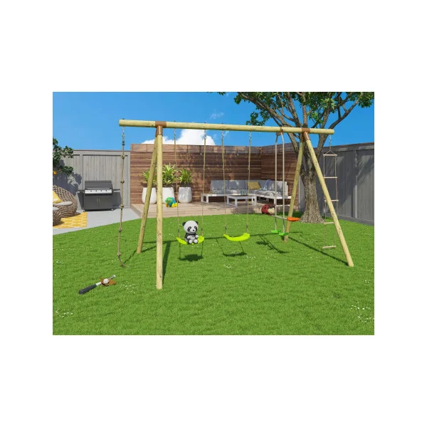 Station de jeux QuaWood bois de pin massif Portique avec balançoires et face à face Echelle et Corde