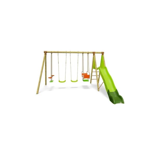 Station de jeux TopWood bois de pin massif Portique avec toboggan balançoire et face à face et nacelle