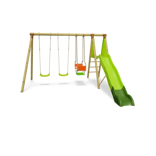 Station de jeux Wood bois de pin massif Portique avec toboggan et balancoires