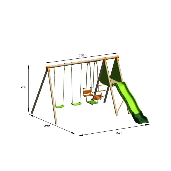 Station de jeux Wood bois de pin massif Portique avec toboggan et balancoires