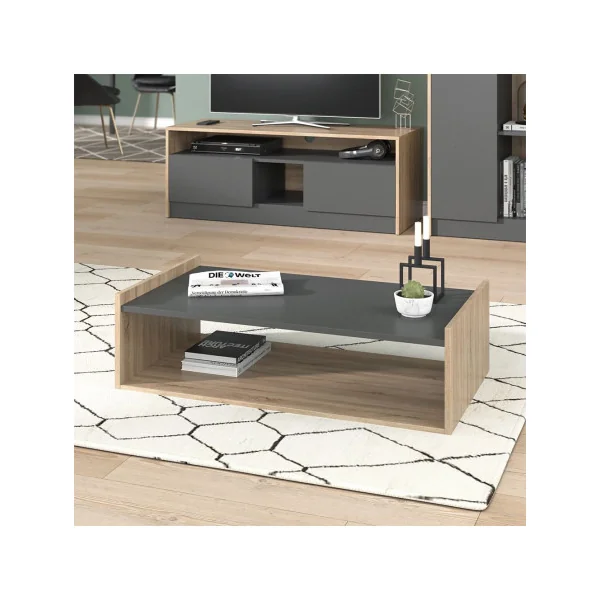 Table basse 90 cm anthracite et chêne Table basse sobre Table basse rectangulaire