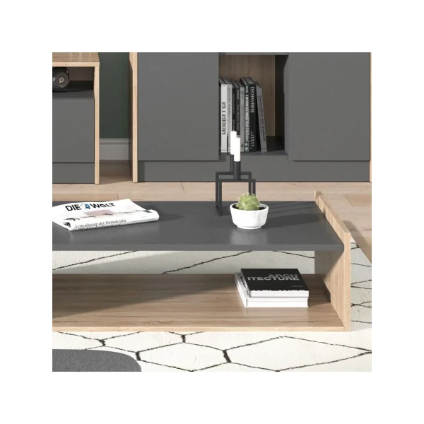 Table basse 90 cm anthracite et chêne Table basse sobre Table basse rectangulaire