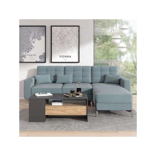 Table basse anthracite et chêne avec tiroir Table de salon rectangulaire Table basse moderne