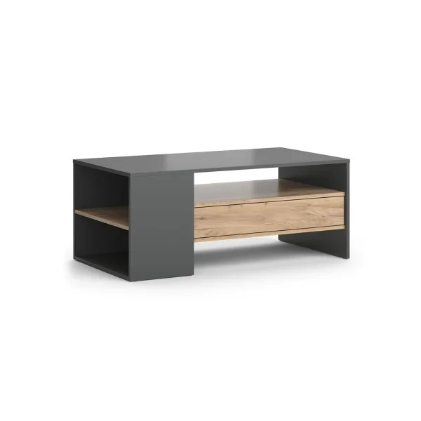 Table basse anthracite et chêne avec tiroir Table de salon rectangulaire Table basse moderne