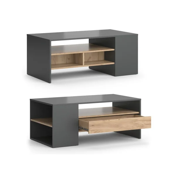 Table basse anthracite et chêne avec tiroir Table de salon rectangulaire Table basse moderne