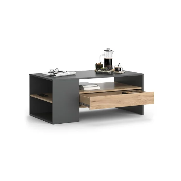 Table basse anthracite et chêne avec tiroir Table de salon rectangulaire Table basse moderne