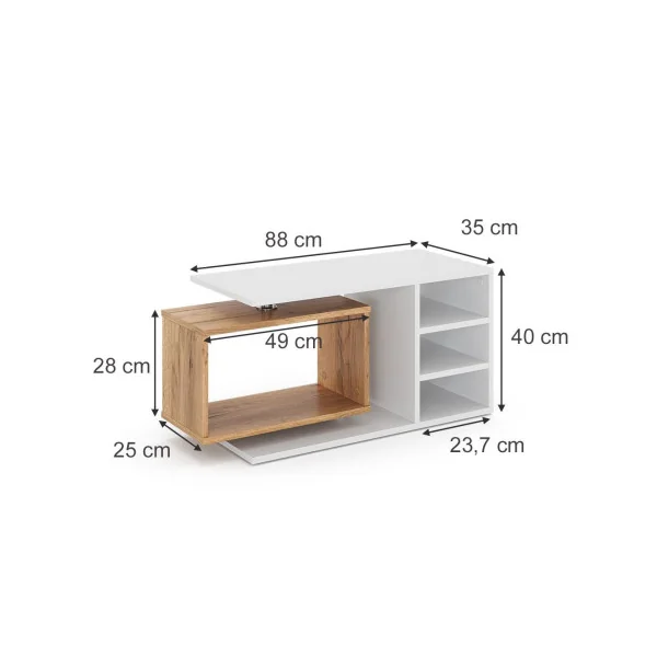 Table basse avec caisson rotatif 360° Blanche et chêne Table de salon rectangulaire Table basse design