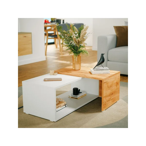 Table basse blanc et chêne Table basse rectangulaire extensible Table basse moderne