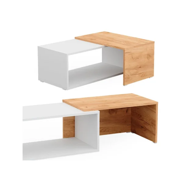 Table basse blanc et chêne Table basse rectangulaire extensible Table basse moderne