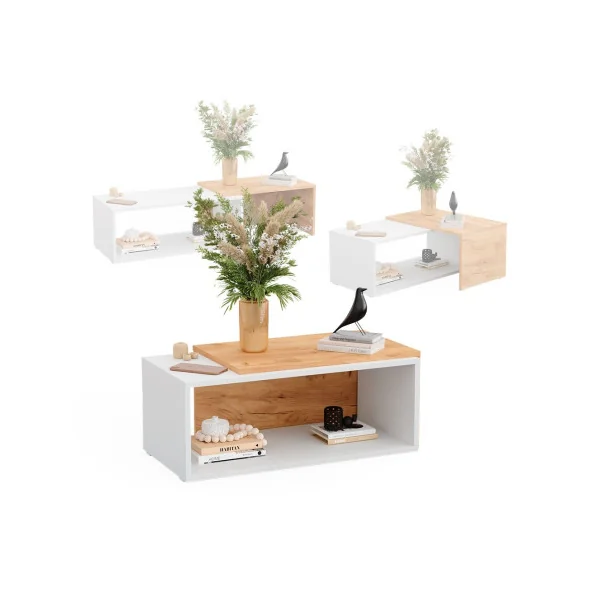 Table basse blanc et chêne Table basse rectangulaire extensible Table basse moderne