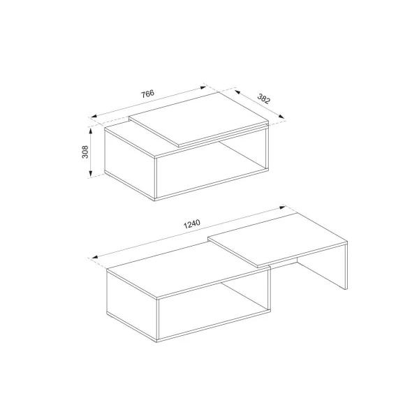 Table basse blanc et chêne Table basse rectangulaire extensible Table basse moderne