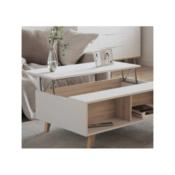 Table basse blanche et chêne table basse design table salon table basse rectangulaire avec plateau relevable
