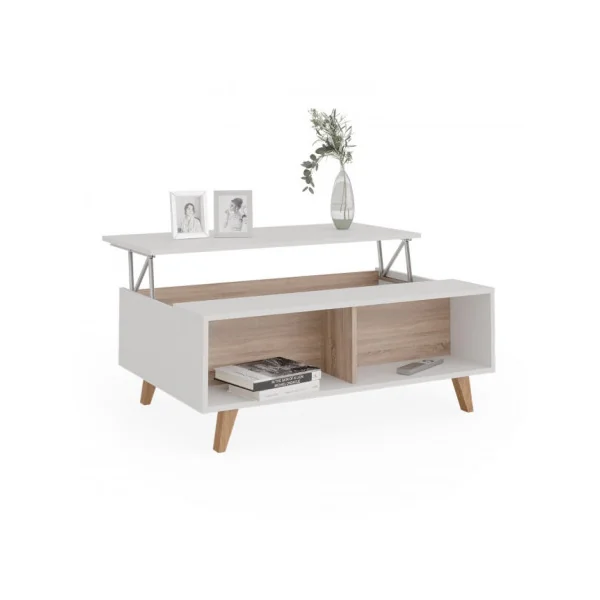 Table basse blanche et chêne table basse design table salon table basse rectangulaire avec plateau relevable