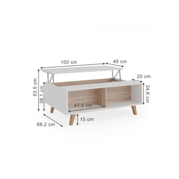 Table basse blanche et chêne table basse design table salon table basse rectangulaire avec plateau relevable