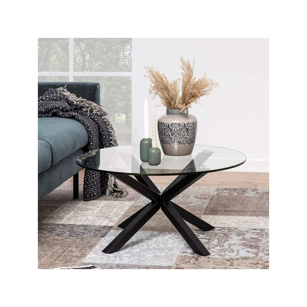 Table basse Forest noir GM table basse plateau verre pied design chêne table salon