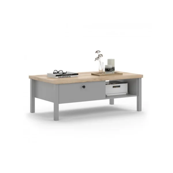 Table basse grise et chêne 1 tiroir Table basse rectangulaire Table basse de salon