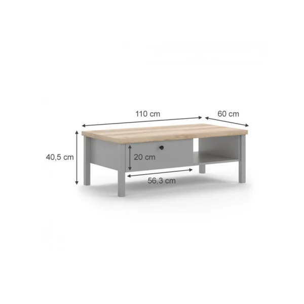 Table basse grise et chêne 1 tiroir Table basse rectangulaire Table basse de salon