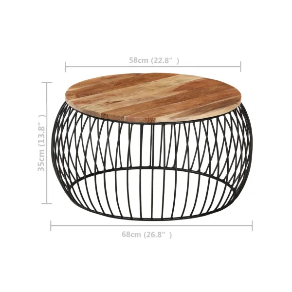 Table Basse Industriel Table Basse de Salon en Bois Massif de Manguier