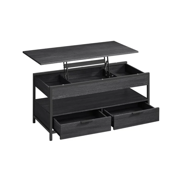 Table Basse Plateau Relevable Anthracite Table Basse Rectangulaire 2 Tiroirs avec Rangement