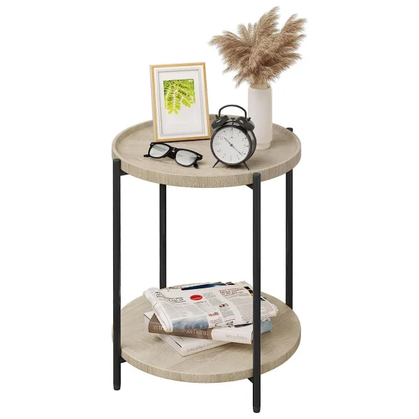 Table basse ronde à 2 étagères Table avec plateau amovible Table basse industrielle chêne