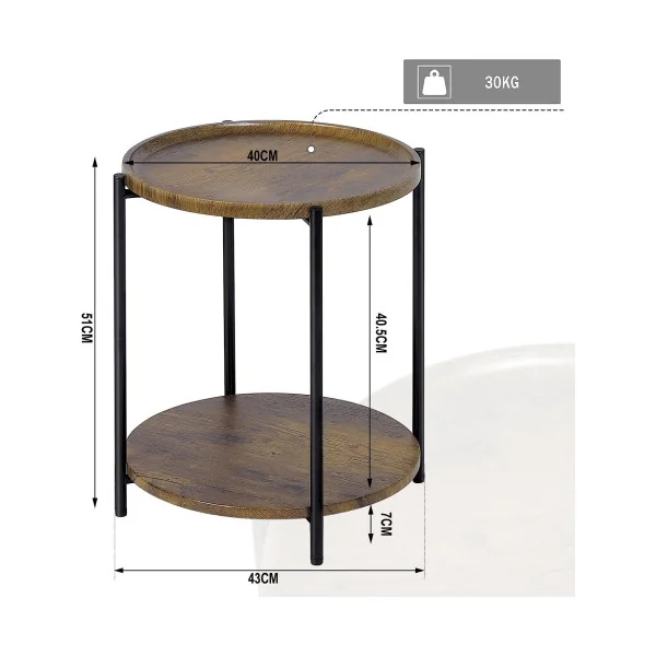 Table basse ronde à 2 étagères Table avec plateau amovible Table basse industrielle