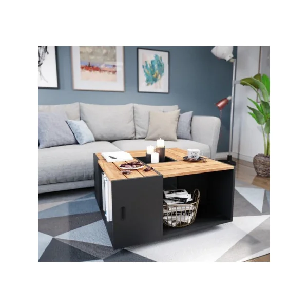 Table basse salon moderne table basse avec rangement anthracite et chêne