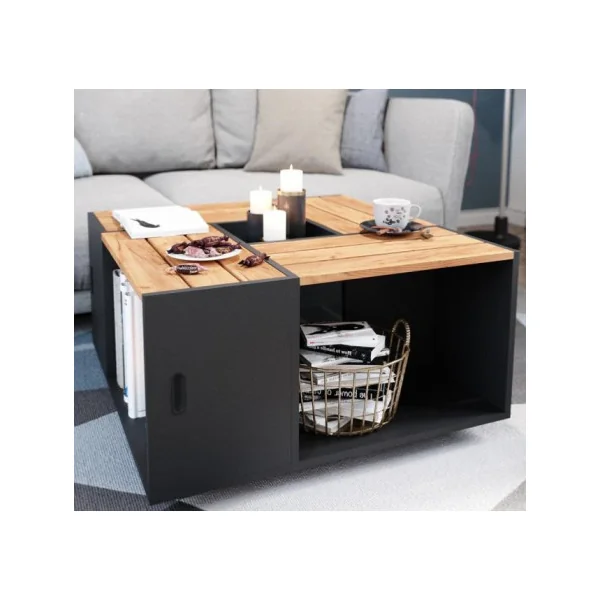 Table basse salon moderne table basse avec rangement anthracite et chêne