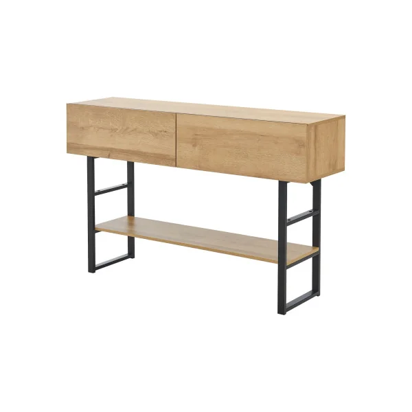 Table console industrielle 2 tiroirs effet chêne Table d'entrée tendance industrielle