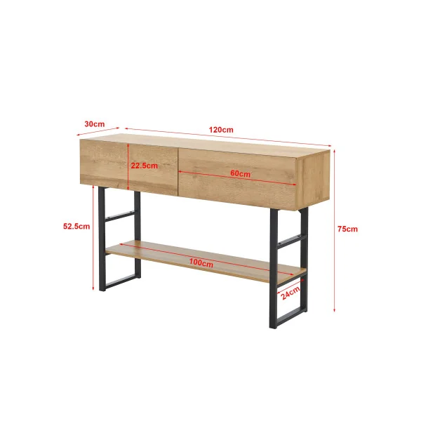 Table console industrielle 2 tiroirs effet chêne Table d'entrée tendance industrielle