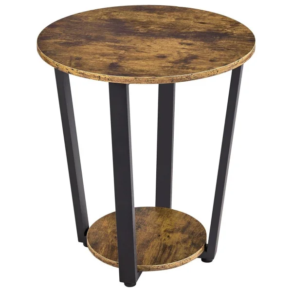 Table d'appoint ronde style industriel Table Bout de canapé Marron et Noir