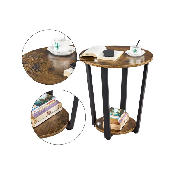 Table d'appoint ronde style industriel Table Bout de canapé Marron et Noir