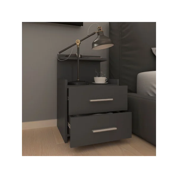 Table de chevet 2 tiroirs anthracite Table de nuit grise Chevet de chambre
