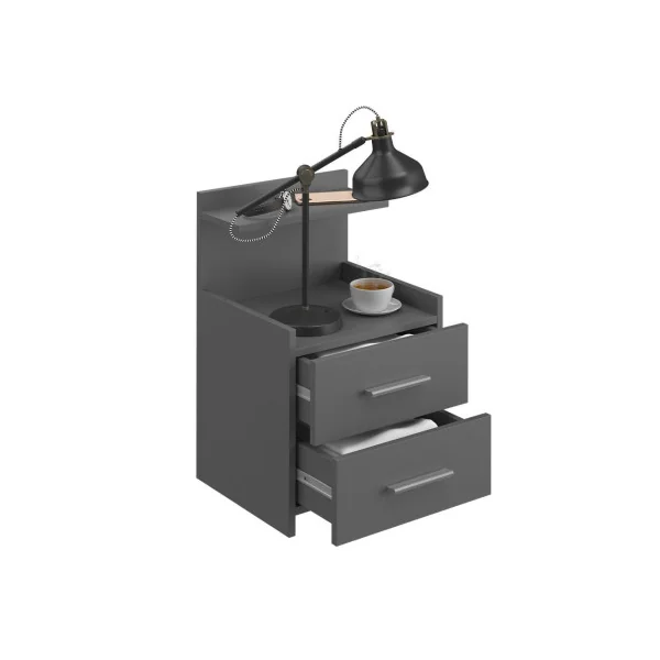 Table de chevet 2 tiroirs anthracite Table de nuit grise Chevet de chambre