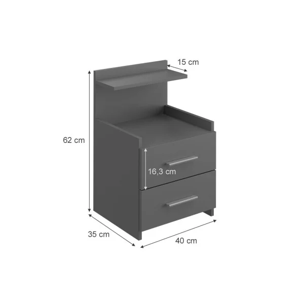 Table de chevet 2 tiroirs anthracite Table de nuit grise Chevet de chambre
