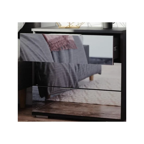 Table de chevet 3 tiroirs miroir table de nuit design noir chevet de chambre